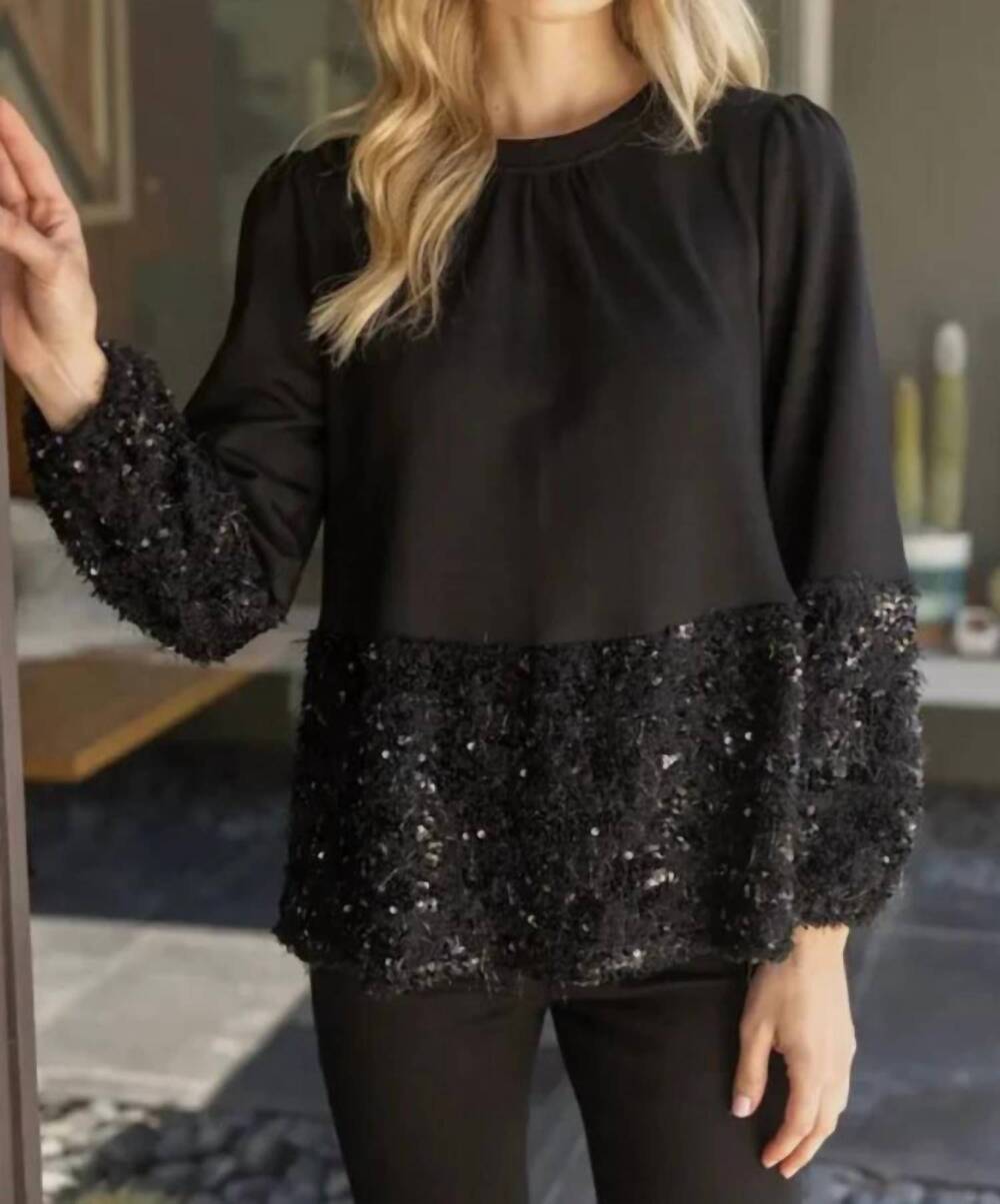 NEW VOY long sleeve sequin top in black